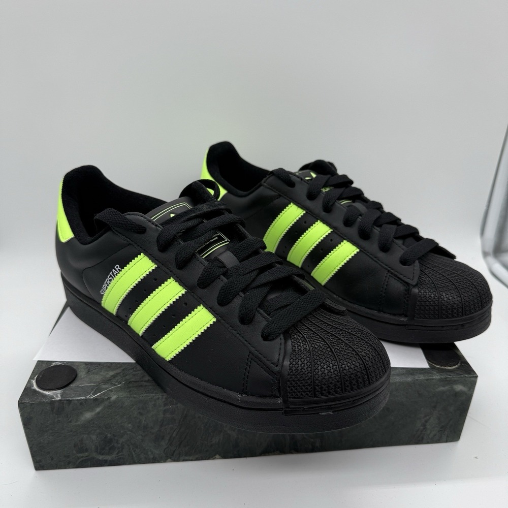 Adidas Superstar II Mens 9.5 Black Green Stripes Classic Shell Toe JQ3175